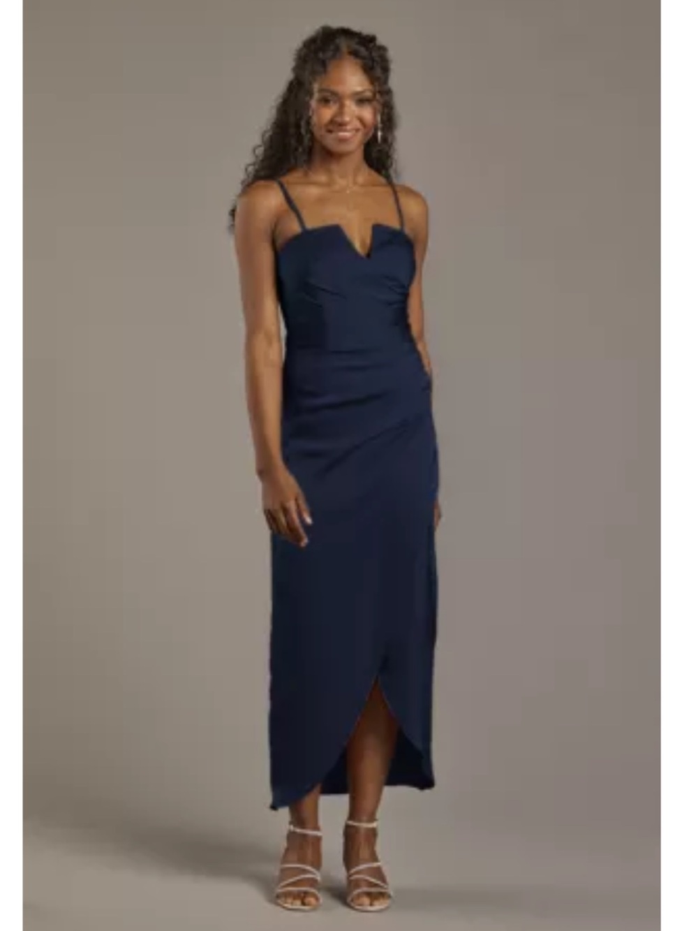 David's Bridal matte satin V-notch midi dress